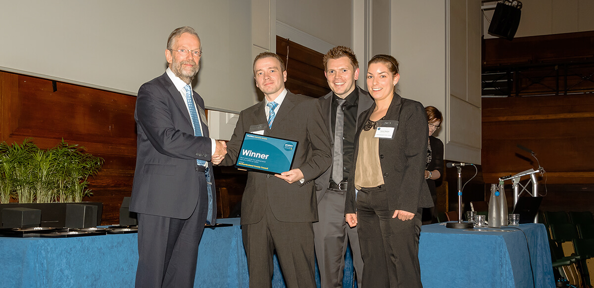 Ryan Gilchrist and the Northumberland team with Tanya Naylor and David Basnett, receiving an Exemplar Award at the 2012 GeoPlace conference.