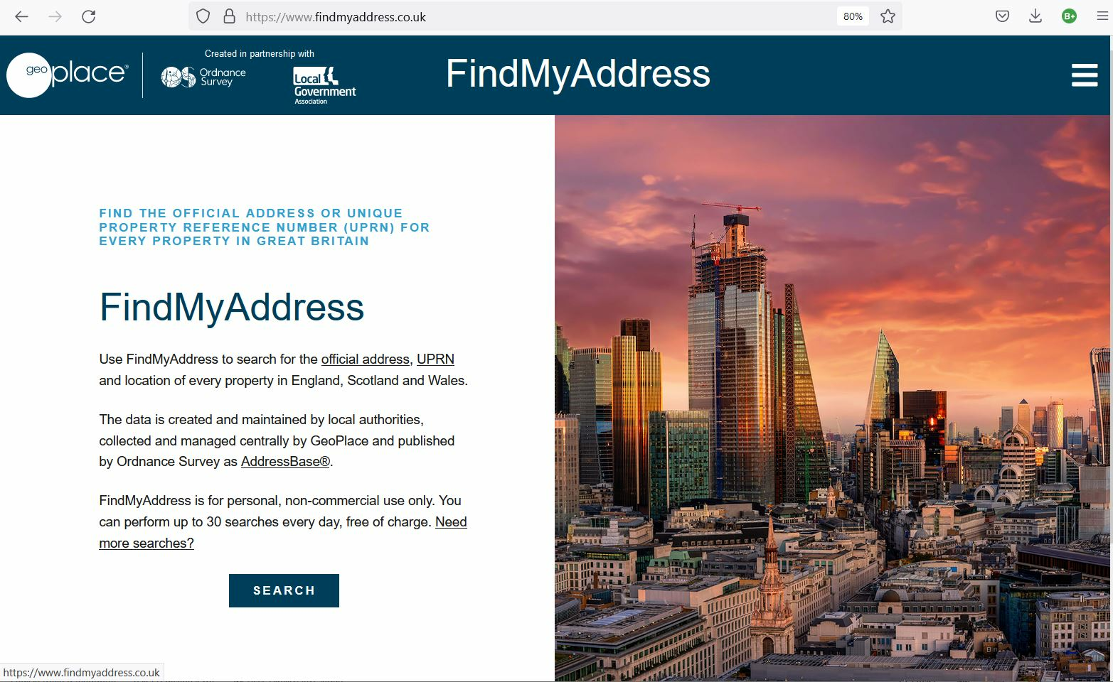 Find My Address homepage