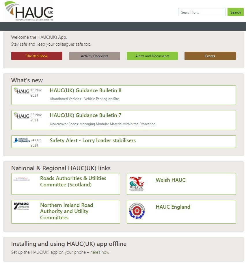 HAUC App - home page screenshot