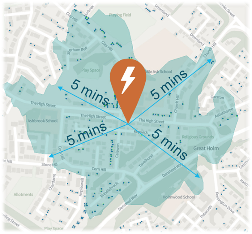 Walk time isochrone using UPRN