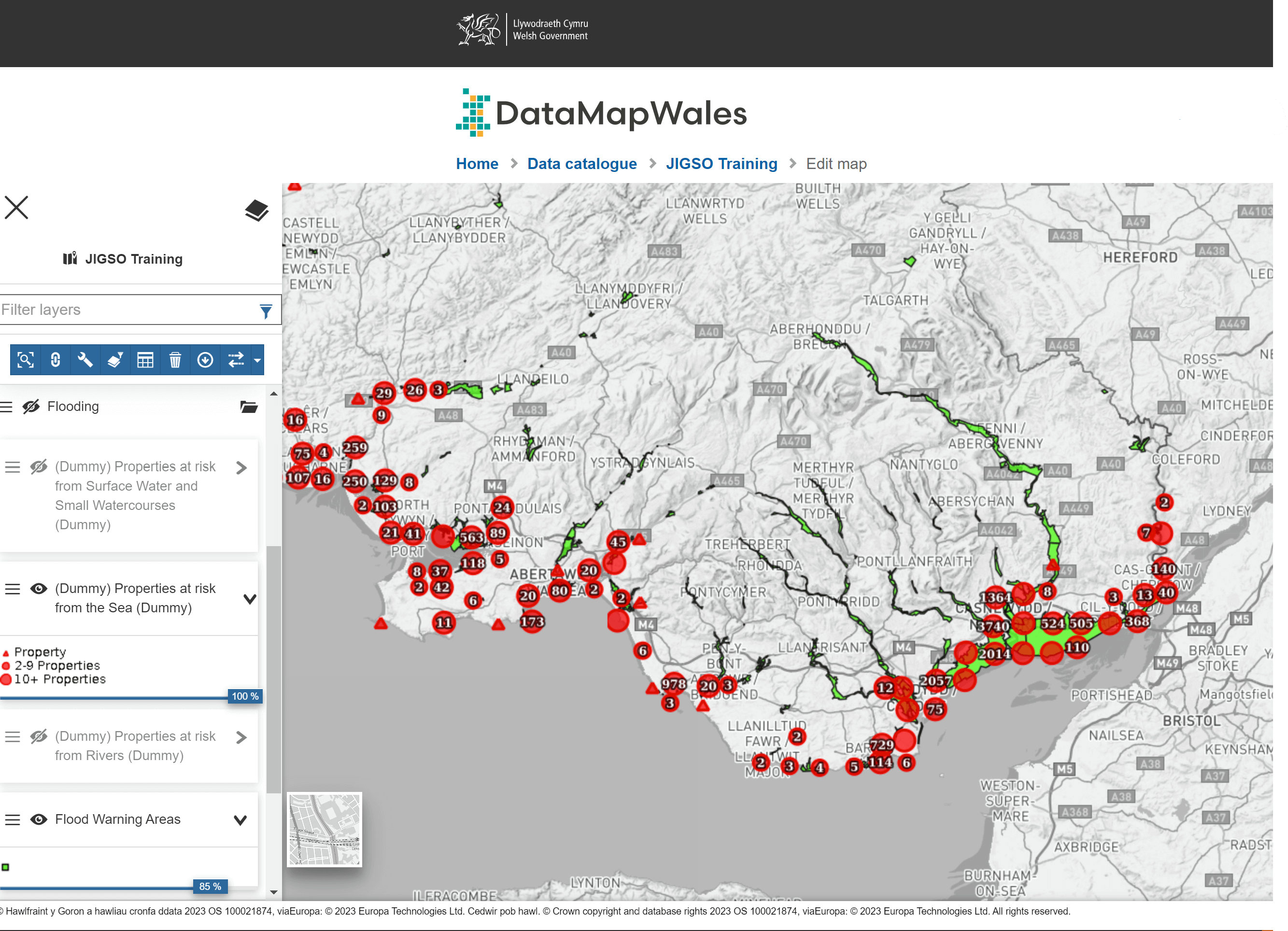 Properties at risk from sea and flood warning areas