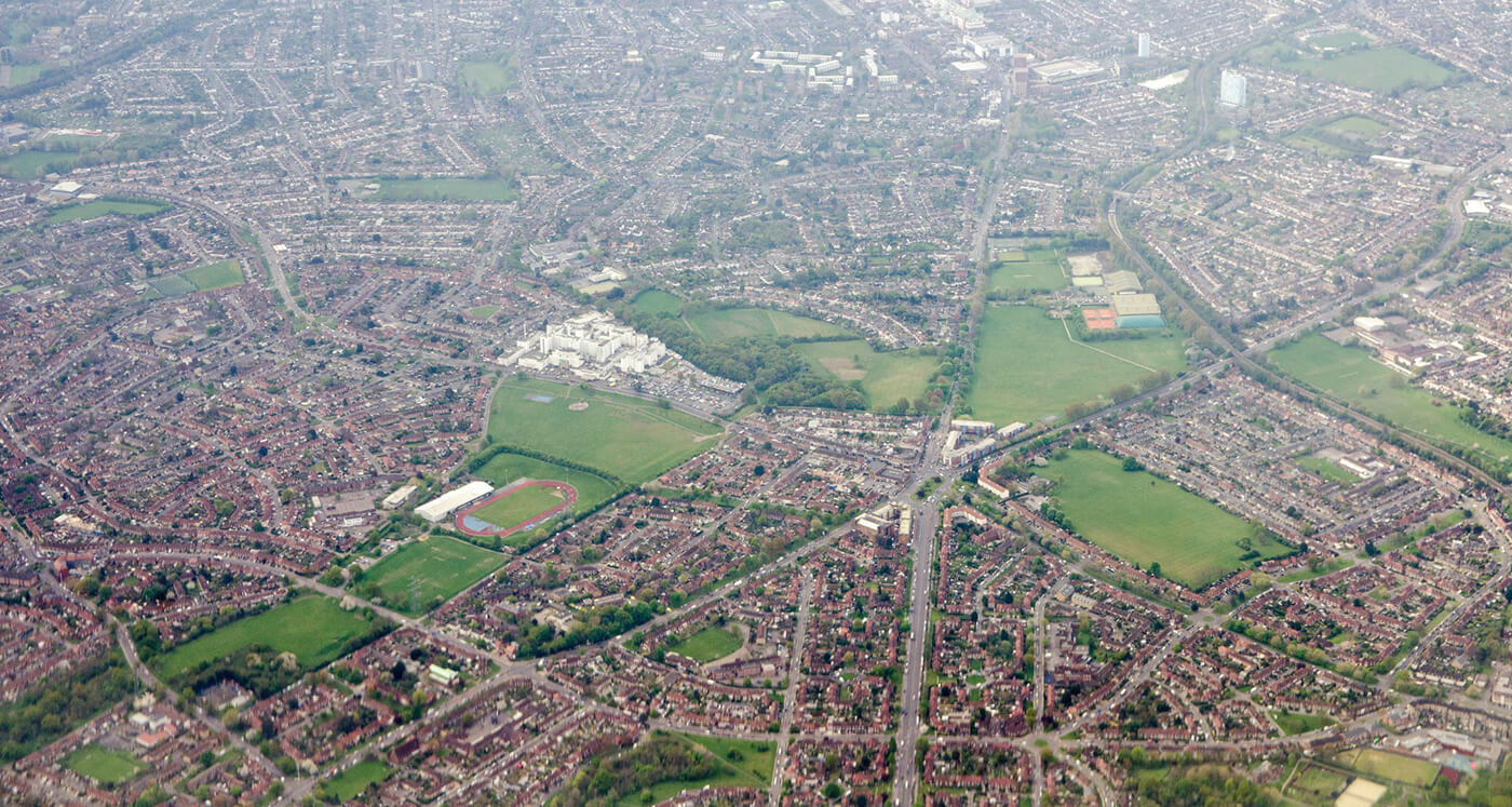 Aerial view of the London Borough of Sutton